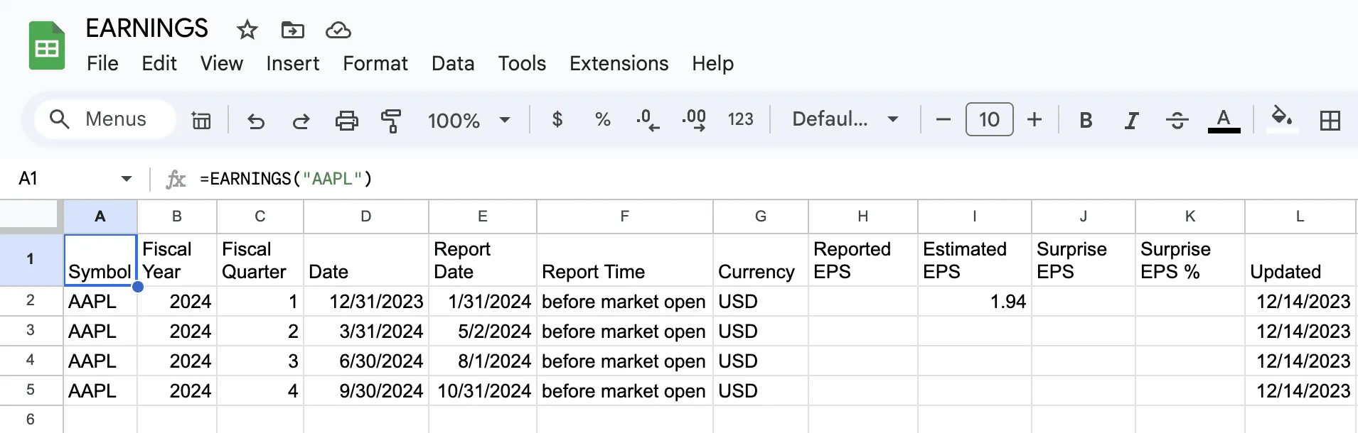 earnings formula example