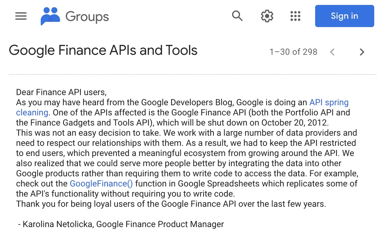 Google Finance Shutdown