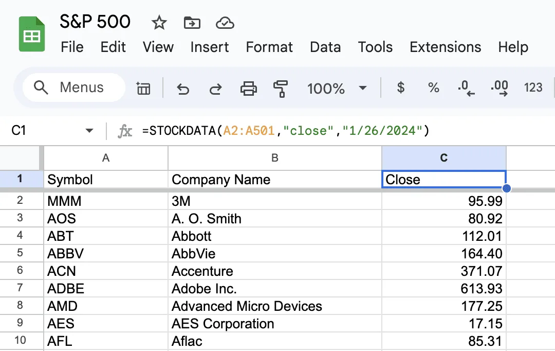 bulk S&P 500 stock data download